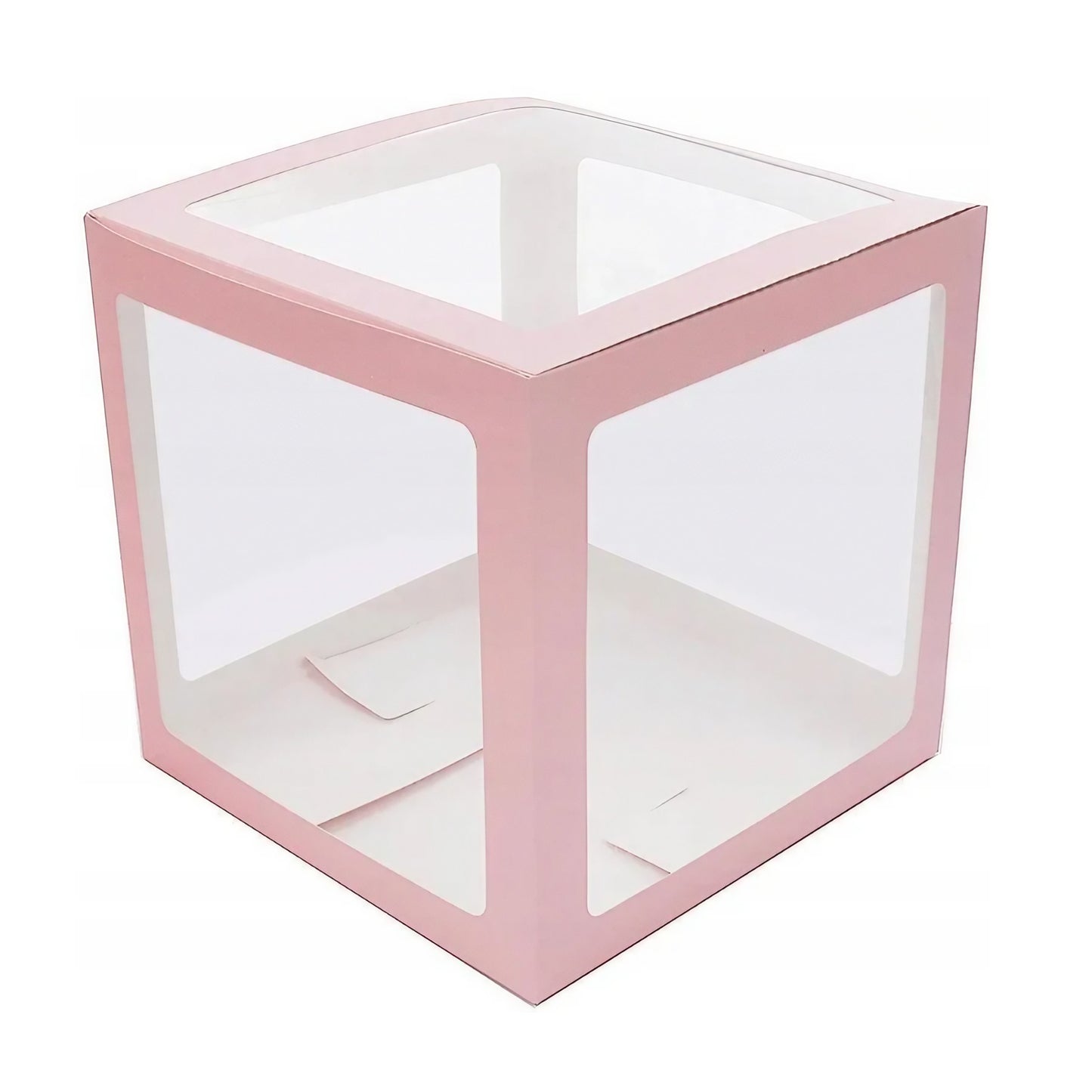 Set 4 Cutii pentru Baloane, Model Scris Love, Tematica Iubire, Cuburi Decorative din Plastic, Accesorii pentru Petrecere, 30 x30 cm, Transparente Contur Roz