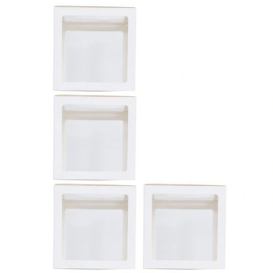 Set 4 Cutii pentru Baloane, Model Simplu, Tematica Aniversare, Cuburi Decorative din Plastic, Accesorii pentru Petrecere, 30 x30 cm, Transparente Contur Alb