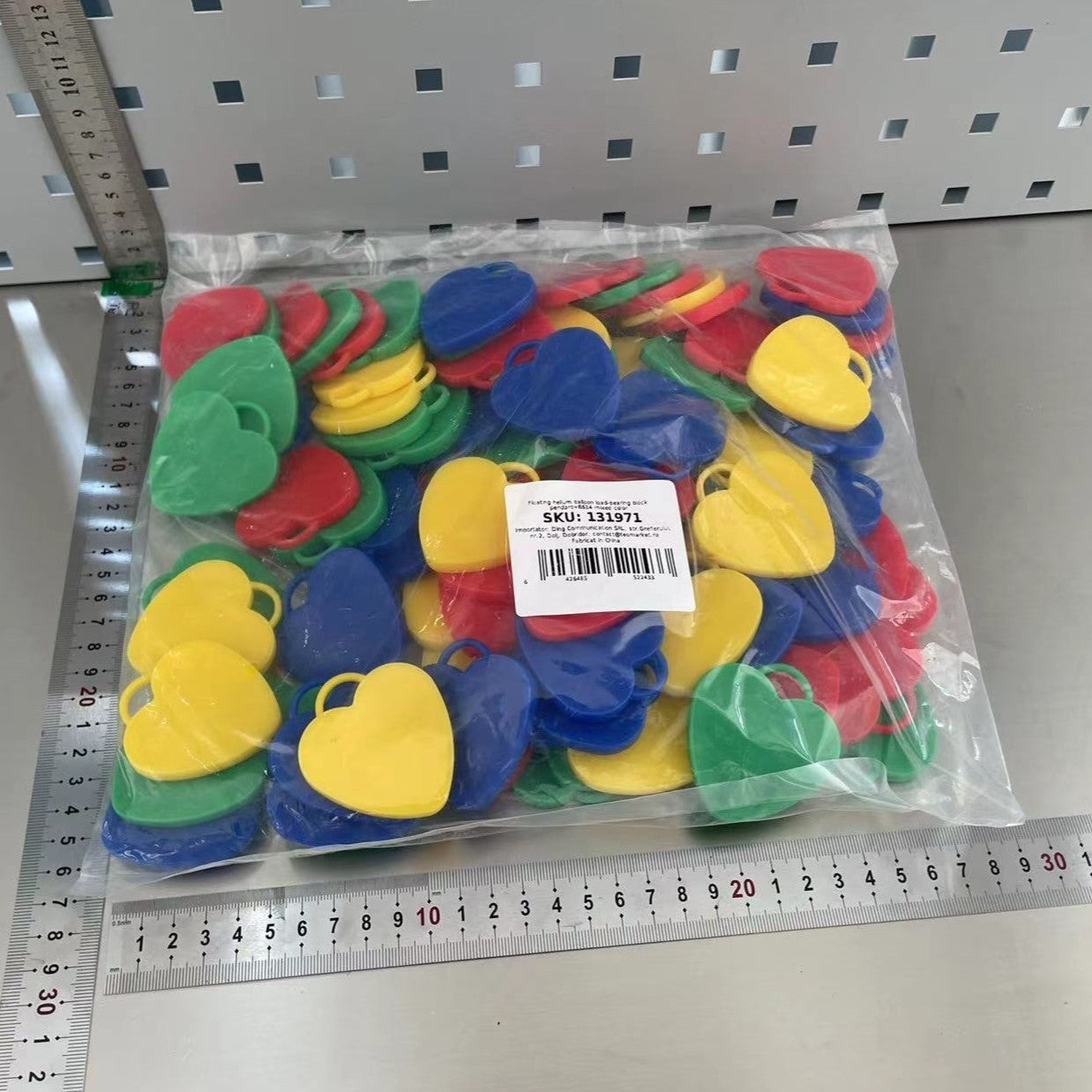 Set 4 Greutati pentru Baloanele cu Heliu, 32 grame, 8 grame Fiecare, Plastic, Forma Inima, Multicolor