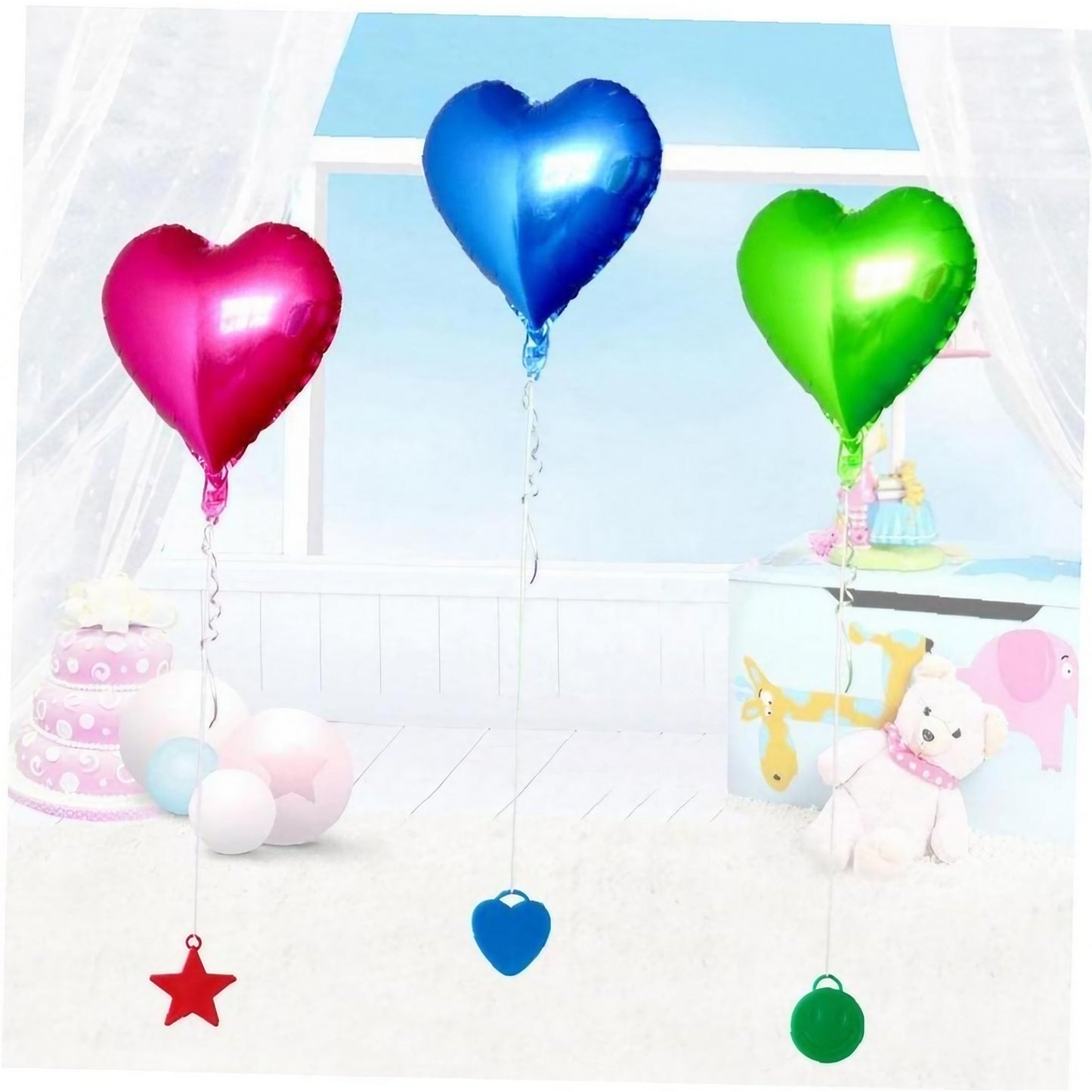 Set 4 Greutati pentru Baloanele cu Heliu, 60 grame, 15 grame fiecare, Plastic, Forma Inima, Multicolor