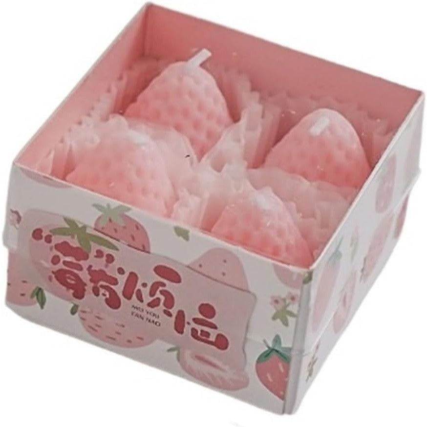 Set 4 Lumanari Parfumate, Model Capsunici, Ardere 30 min, 52g, 6.3 x 6.3 x 3.8 cm, Roz