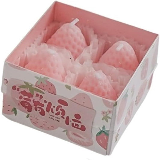 Set 4 Lumanari Parfumate, Model Capsunici, Ardere 30 min, 52g, 6.3 x 6.3 x 3.8 cm, Roz