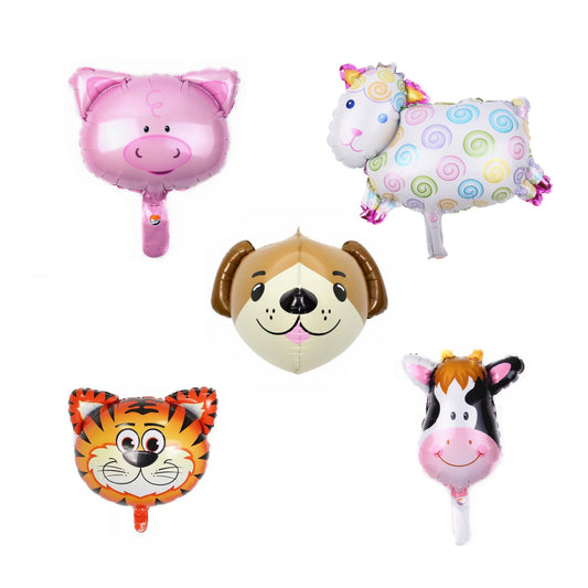 Set 5 Baloane Folie Metalizata, Figurine Animale Domestice, 30 cm, Ambalaj Individual, Pai inclus, Umflare cu Aer sau Heliu, Multicolor