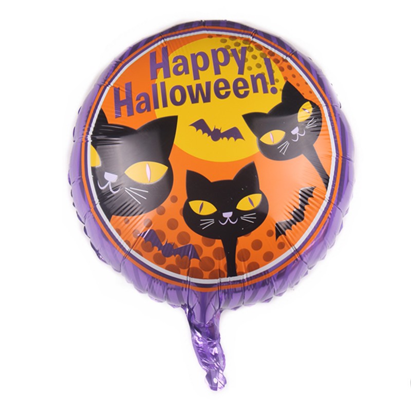 Set 5 Baloane din Folie Metalizata, Figurine, Tema Halloween, Pai Inclus, Ambalaj Individual, Umflare cu Aer sau Heliu, Figurina Pisica 65x49 cm, Stelute si Cerculete 45 cm, Negru