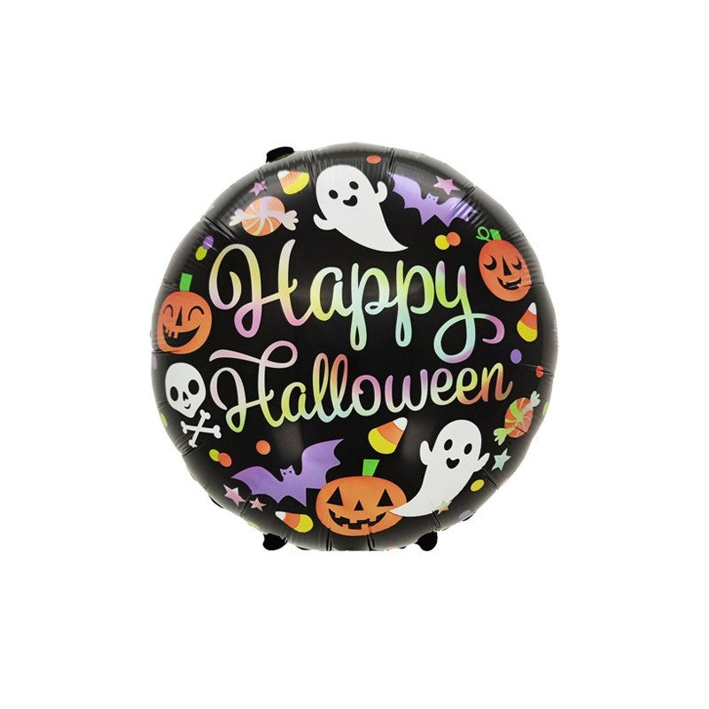 Set 5 Baloane din Folie Metalizata, Figurine, Tema Halloween, Pai Inclus, Ambalaj Individual, Umflare cu Aer sau Heliu, Figurina Dovleac cu Fantoma 64x80 cm, Stelute si Cerculete 45 cm, Multicolor