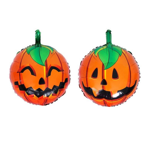 Set 5 Baloane din Folie Metalizata, Figurine, Tema Halloween, Pai Inclus, Ambalaj Individual, Umflare cu Aer sau Heliu, Figurina Dovleac si Pisica 90x60 cm, Stelute si Cerculete 45 cm, Portocaliu-Negru