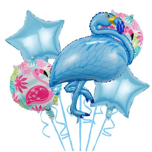 Set Baloane party aniversare, din Folie de aluminiu si Latex, set din 5 baloane Flamigo Party cu 2 stele, 2 baloane rotunde, 60 -90 cm, Albastru