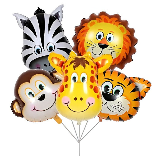 Set 5 Baloane Folie Metalizata, Figurine Animale Salbatice, 30 cm, Ambalaj Individual, Pai inclus, Umflare cu Aer sau Heliu, Multicolor