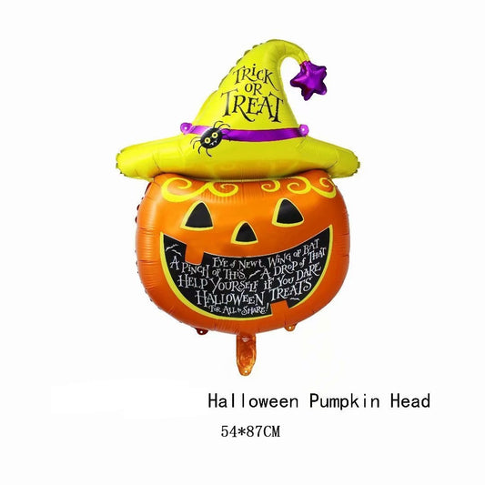 Set 5 Baloane din Folie Metalizata, Figurine, Tema Halloween, Pai Inclus, Ambalaj Individual, Umflare cu Aer sau Heliu, Figurina Dovleac 54x87 cm, Stelute si Cerculete 45 cm, Multicolor