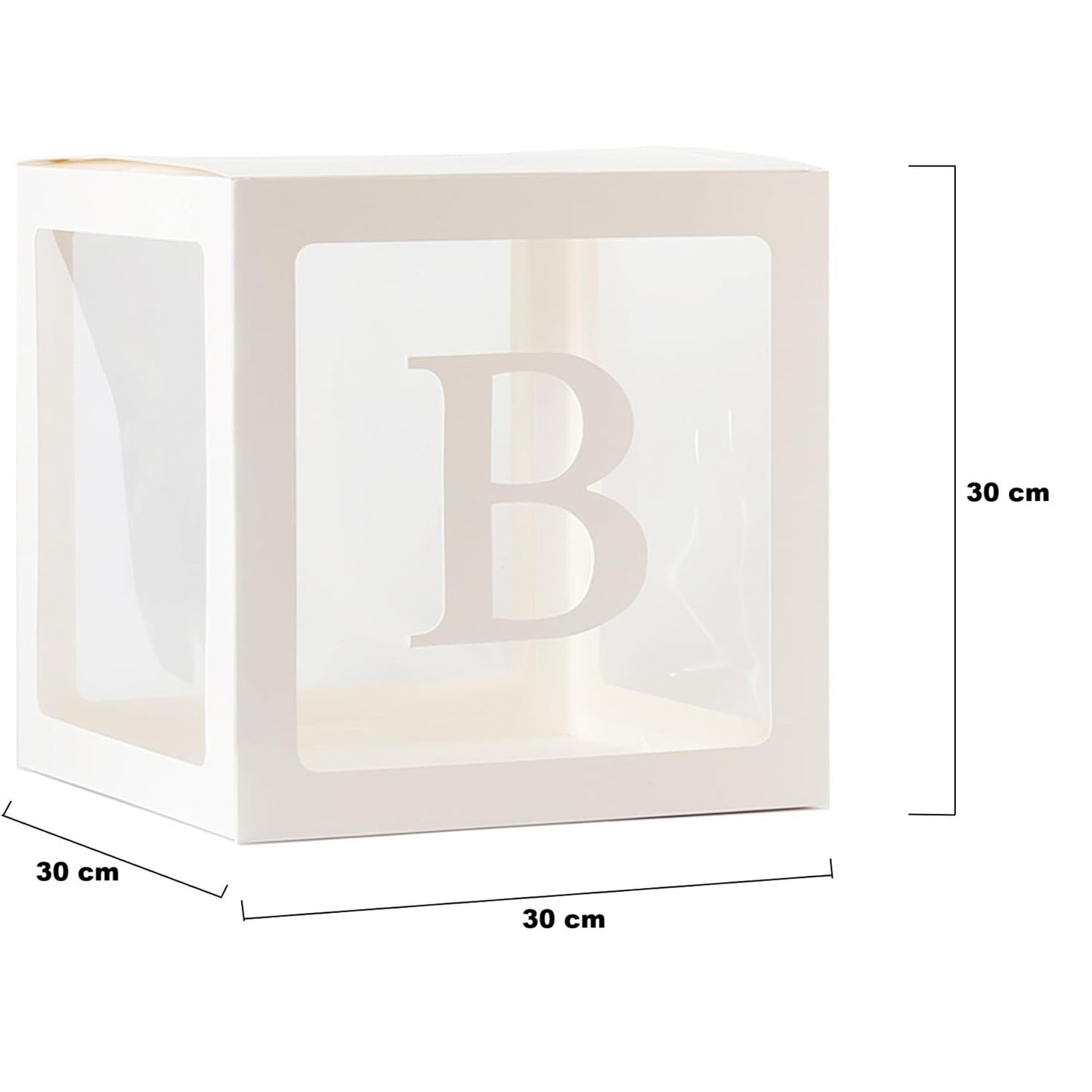 Set 5 Cutii pentru Baloane, Model Scris Bride, Tematica Nunta, Cuburi Decorative din Plastic, Accesorii pentru Petrecere, 30 x30 cm, Transparente Contur Alb
