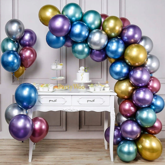 Set 50 Baloane din Latex Chrome, Model Party, 23 cm, Multicolor, 2.2 g