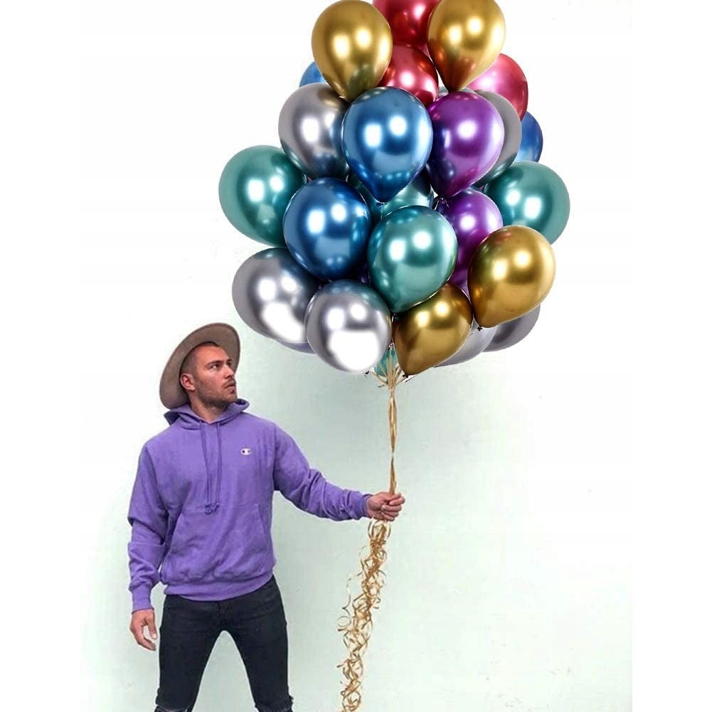 Set 50 Baloane din Latex Chrome, Model Party, 23 cm, Multicolor, 2.2 g