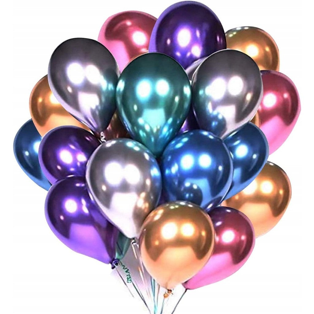 Set 50 Baloane din Latex Chrome, Model Party, 23 cm, Multicolor, 2.2 g