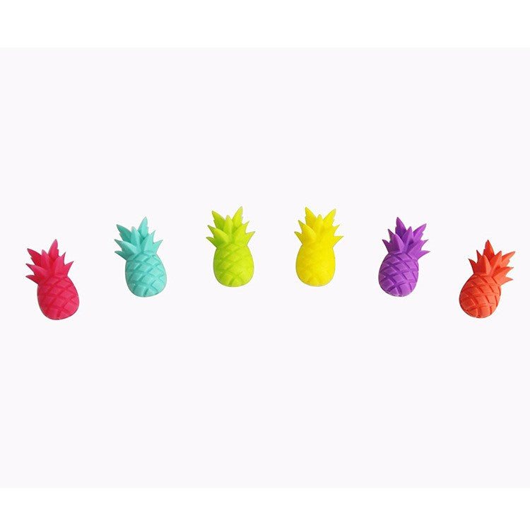 Set 6 Accesorii pentru Pahare, pentru Petreceri/Cocktailuri, din Silicon, Model Ananas, Multicolor