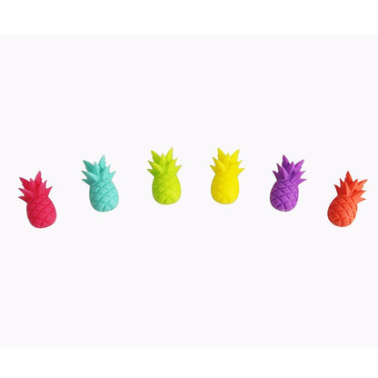 Set 6 Accesorii pentru Pahare, pentru Petreceri/Cocktailuri, din Silicon, Model Ananas, Multicolor