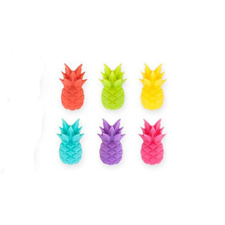 Set 6 Accesorii pentru Pahare, pentru Petreceri/Cocktailuri, din Silicon, Model Ananas, Multicolor
