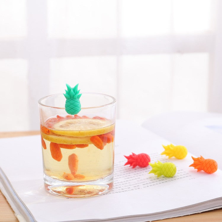 Set 6 Accesorii pentru Pahare, pentru Petreceri/Cocktailuri, din Silicon, Model Ananas, Multicolor
