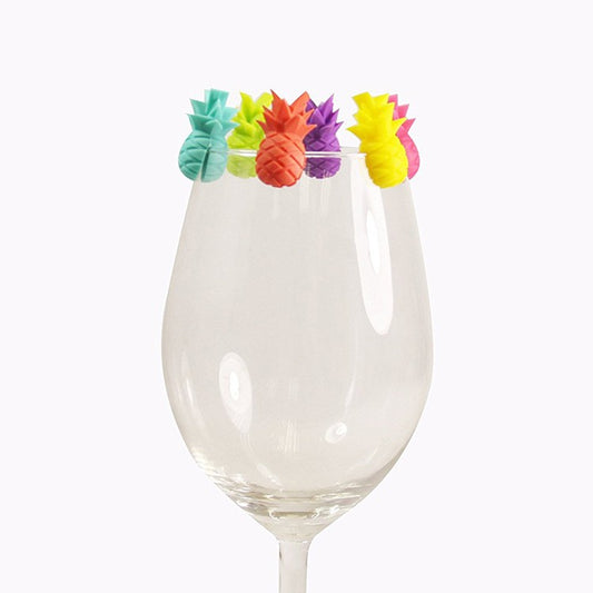 Set 6 Accesorii pentru Pahare, pentru Petreceri/Cocktailuri, din Silicon, Model Ananas, Multicolor