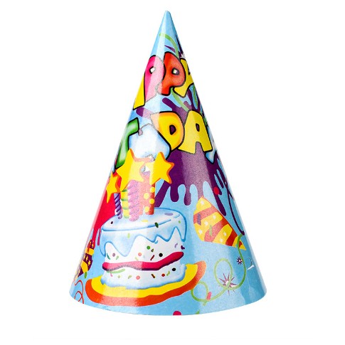 Set 6 Coifuri, Petrecere Copii, din Carton, 20 x 13.5 cm, Model 5 Happy Birthday, Multicolor