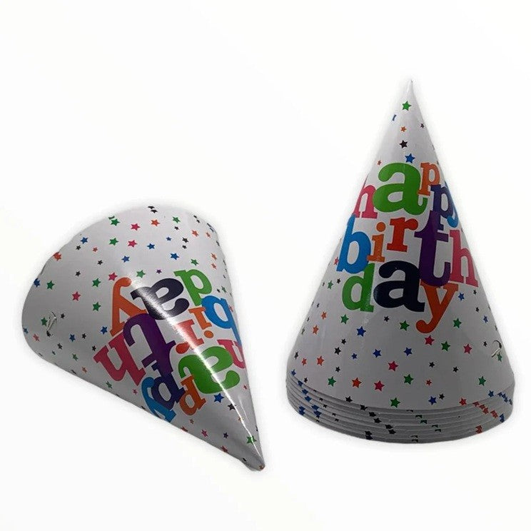 Set 6 Coifuri, Petrecere Copii, din Carton, 20 x 13.5 cm, Model 2 Happy Birthday, Multicolor