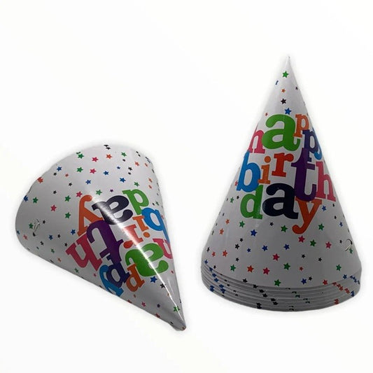 Set 6 Coifuri, Petrecere Copii, din Carton, 20 x 13.5 cm, Model 2 Happy Birthday, Multicolor