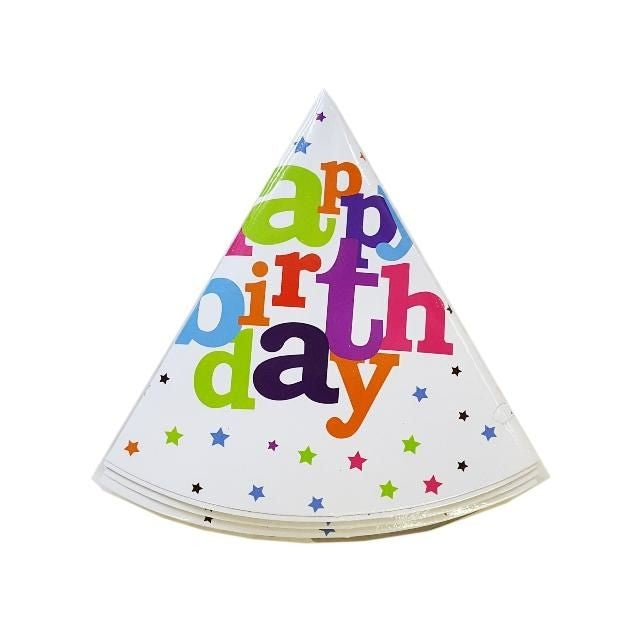 Set 6 Coifuri, Petrecere Copii, din Carton, 20 x 13.5 cm, Model 2 Happy Birthday, Multicolor