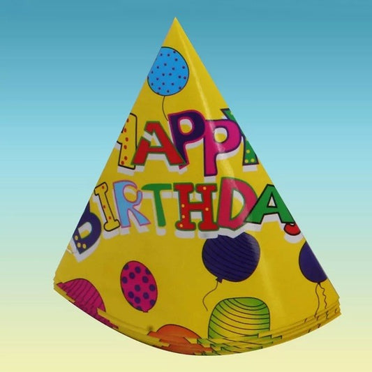 Set 6 Coifuri, Petrecere Copii, din Carton, 20 x 13.5 cm, Model 3 Happy Birthday, Multicolor
