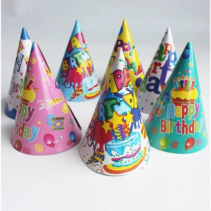 Set 6 Coifuri, Petrecere Copii, din Carton, 20 x 13.5 cm, Model 5 Happy Birthday, Multicolor