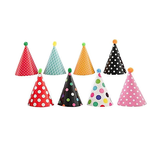 Set 6 Coifuri, Petrecere Copii, din Carton, 24 x 13.5 cm, Model cu Buline si Dungi, Multicolor