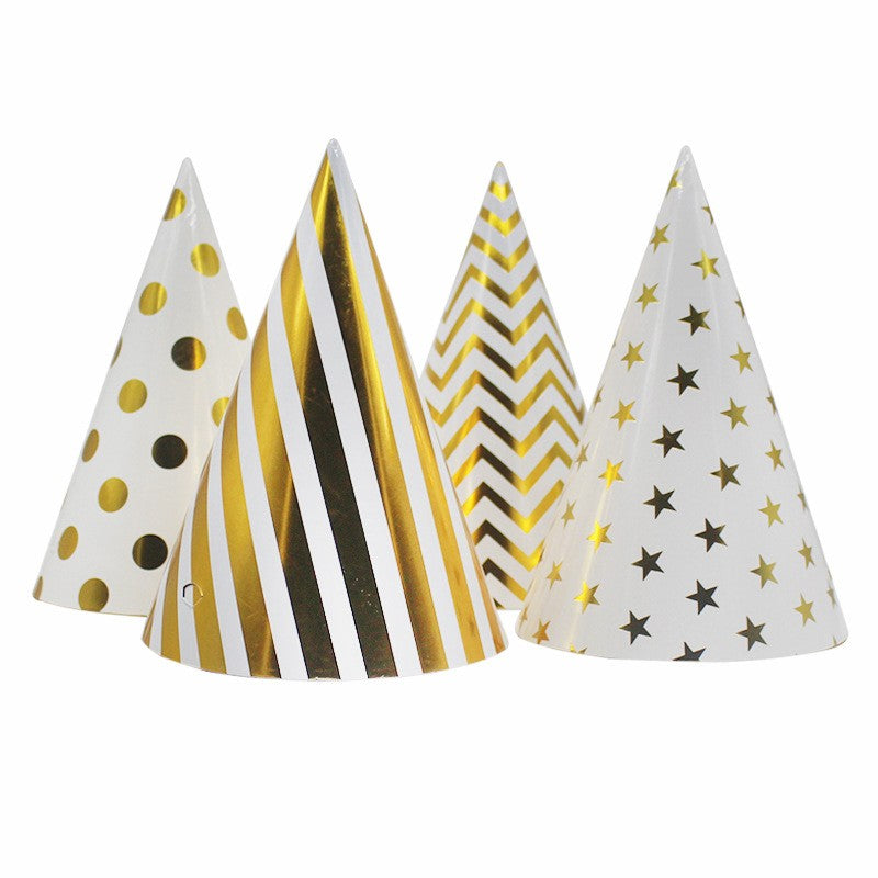 Set 6 Coifuri Metalizate, pentru Petrecere, Tematica Aniversare, Model Buline, 20 cm, Auriu