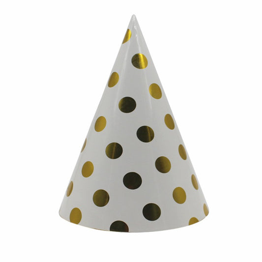 Set 6 Coifuri Metalizate, pentru Petrecere, Tematica Aniversare, Model Buline, 20 cm, Auriu