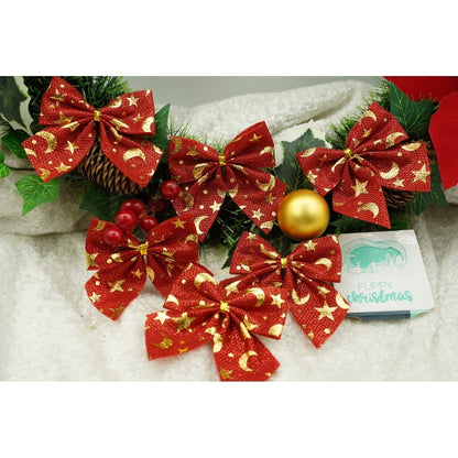Set 6 fundite pentru brad, Rosii, cu stelute , 8 x 8 cm, din poliester