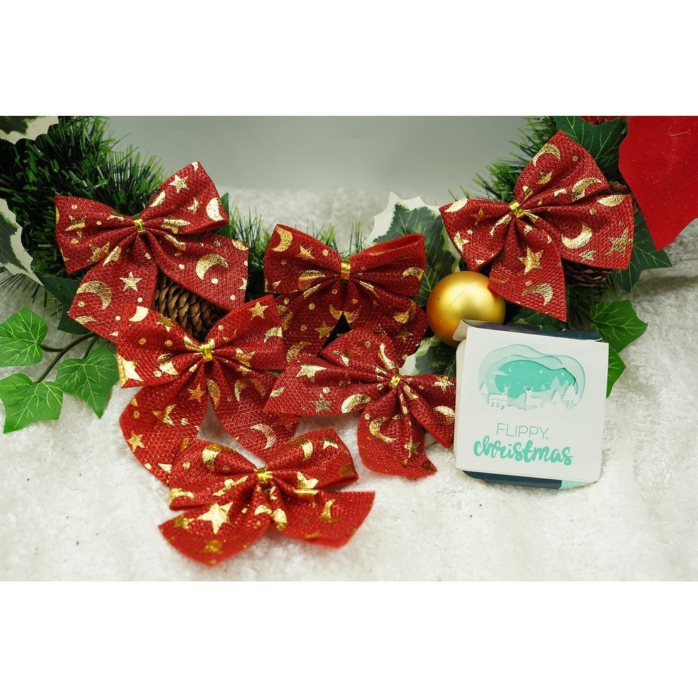 Set 6 fundite pentru brad, Rosii, cu stelute , 8 x 8 cm, din poliester