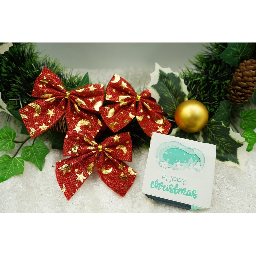 Set 6 fundite pentru brad, Rosii, cu stelute , 8 x 8 cm, din poliester