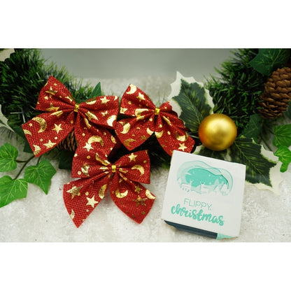 Set 6 fundite pentru brad, Rosii, cu stelute , 8 x 8 cm, din poliester