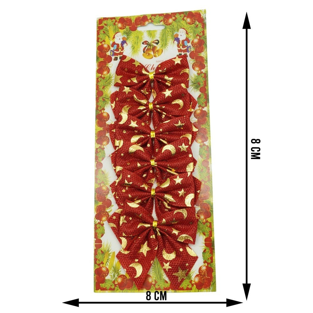 Set 6 fundite pentru brad, Rosii, cu stelute , 8 x 8 cm, din poliester