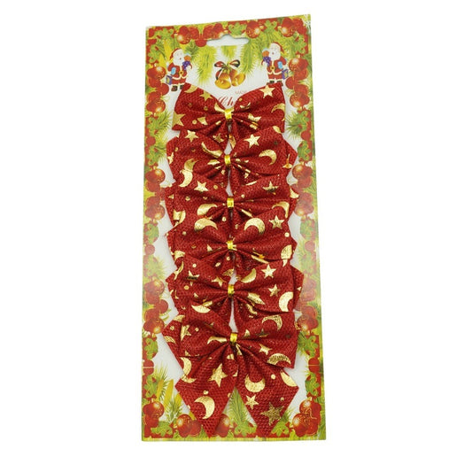 Set 6 fundite pentru brad, Rosii, cu stelute , 8 x 8 cm, din poliester