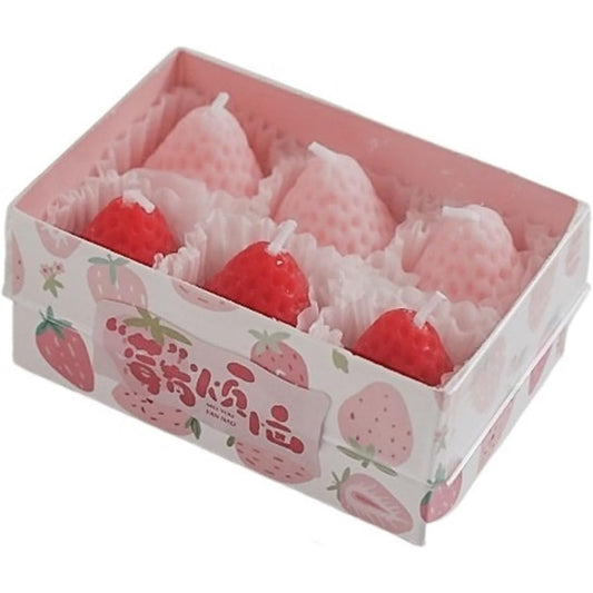 Set 6 Lumanari Parfumate, Model Capsunici, Ardere 30 min, 78g, 6.3 x 9.3 x 3.8 cm, Roz/Rosu
