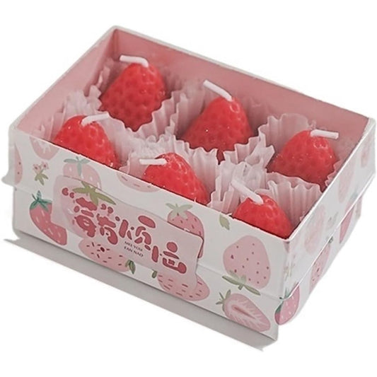 Set 6 Lumanari Parfumate, Model Capsunici, Ardere 30 min, 78g, 6.3 x 9.3 x 3.8 cm, Rosu
