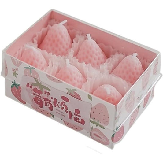 Set 6 Lumanari Parfumate, Model Capsunici, Ardere 30 min, 78g, 6.3 x 9.3 x 3.8 cm, Roz