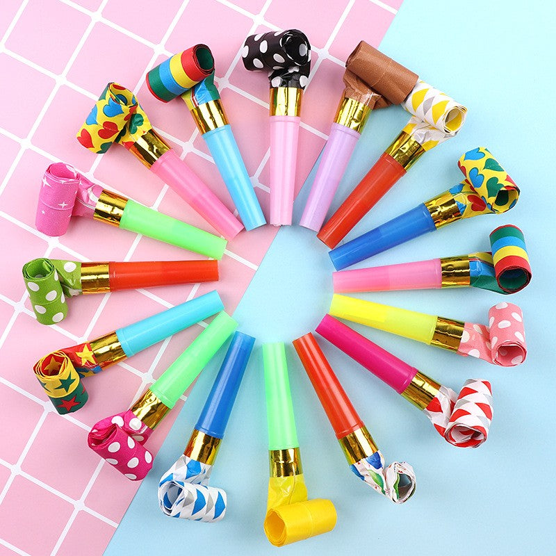 Set 6 Suflatori, pentru Petrecere, Tematica Aniversare, 8 cm, Multicolore cu Imprimeu