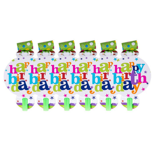 Set 6 Suflatori Happy Birthday, pentru Petrecere, Tematica Aniversare, 13x7.8 cm, Multicolor