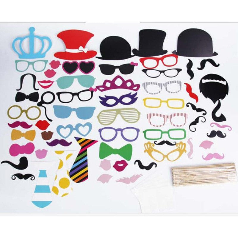 Set 60 de Accesorii pentru Petrecere, Props pentru Coltul de Poze, Ochelari, Palarii, Mustata, Cravata, pentru Evenimente, Multicolor