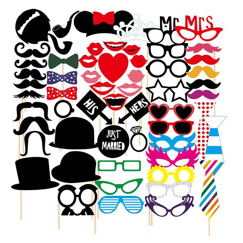 Set 60 de Accesorii pentru Petrecere, Props pentru Coltul de Poze, Ochelari, Palarii, Mustata, Cravata, pentru Evenimente, Multicolor