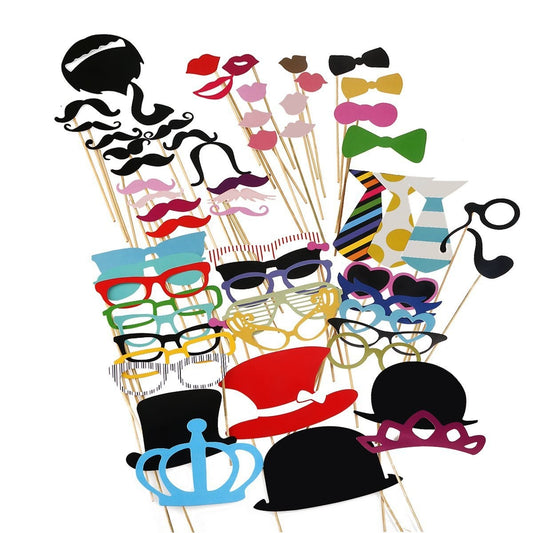 Set 60 de Accesorii pentru Petrecere, Props pentru Coltul de Poze, Ochelari, Palarii, Mustata, Cravata, pentru Evenimente, Multicolor
