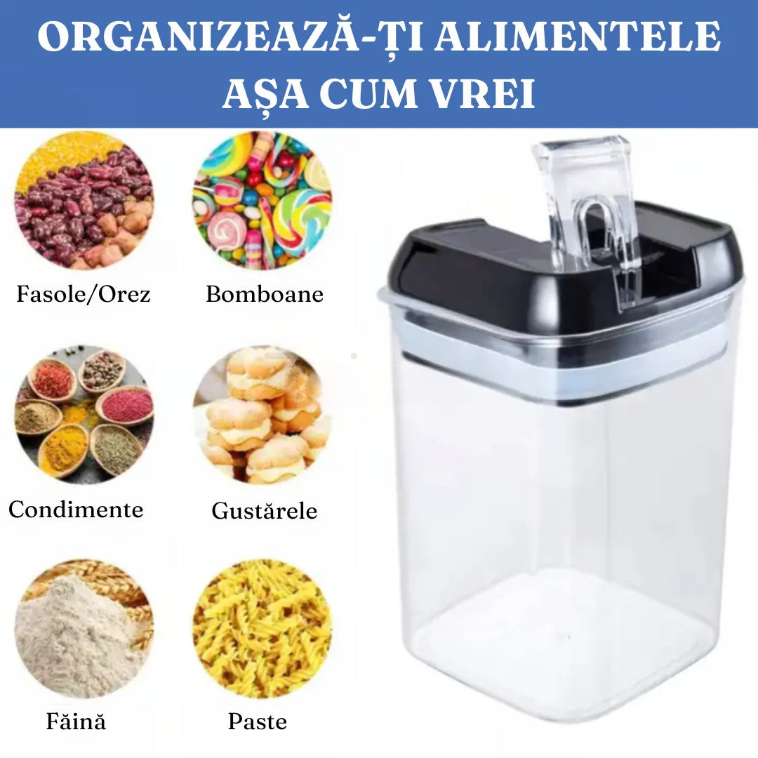 Set 7 Recipiente Organizare Alimente, Inchidere Etansa, Etichete Reutilizabile, Cupe Masurare, 4 Dimensiuni Diferite, din Plastic Dur, Transparent