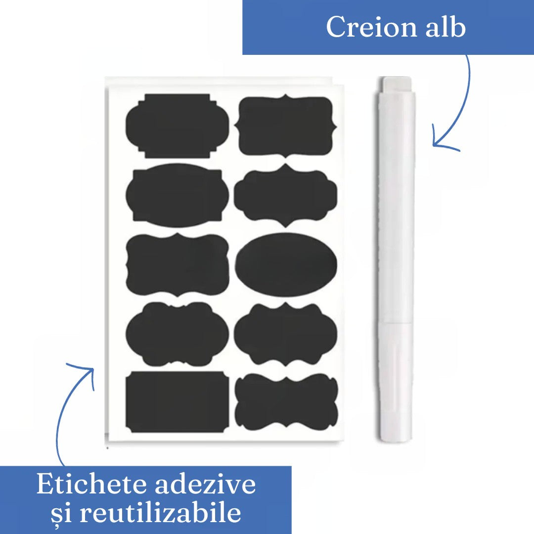 Set 7 Recipiente Organizare Alimente, Inchidere Etansa, Etichete Reutilizabile, Cupe Masurare, 4 Dimensiuni Diferite, din Plastic Dur, Transparent