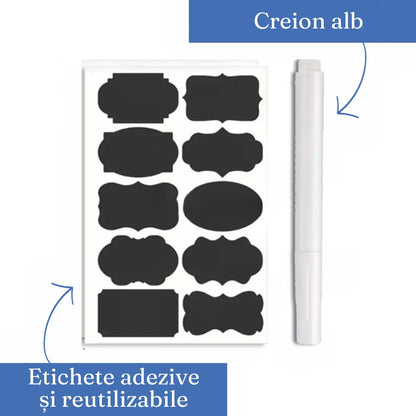 Set 7 Recipiente Organizare Alimente, Inchidere Etansa, Etichete Reutilizabile, Cupe Masurare, 4 Dimensiuni Diferite, din Plastic Dur, Transparent