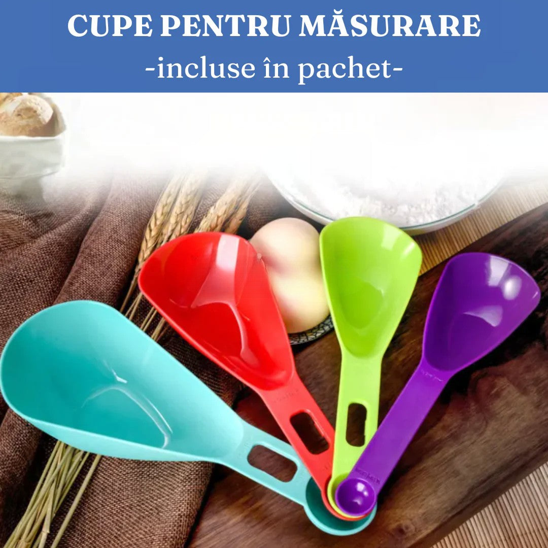 Set 7 Recipiente Organizare Alimente, Inchidere Etansa, Etichete Reutilizabile, Cupe Masurare, 4 Dimensiuni Diferite, din Plastic Dur, Transparent