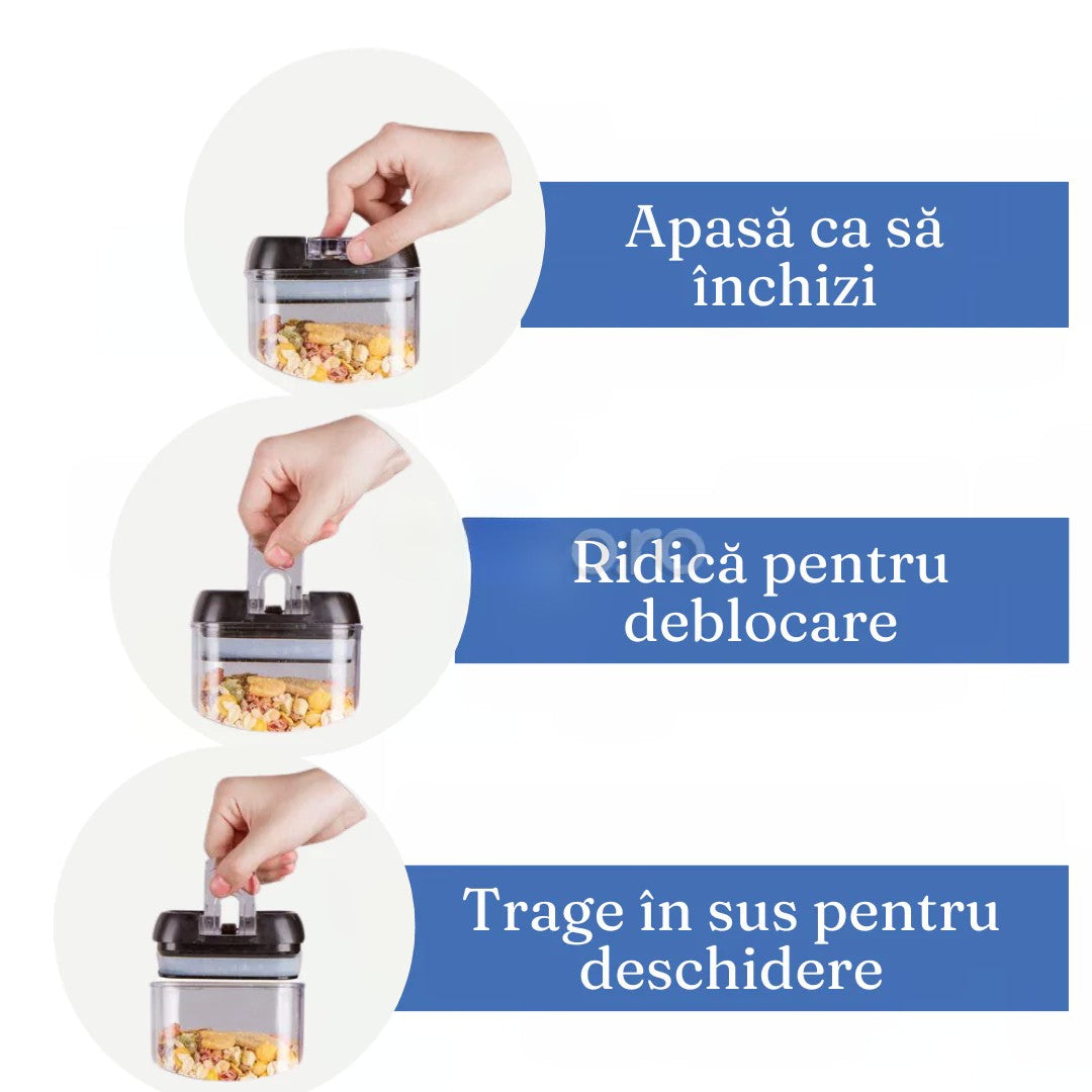 Set 7 Recipiente Organizare Alimente, Inchidere Etansa, Etichete Reutilizabile, Cupe Masurare, 4 Dimensiuni Diferite, din Plastic Dur, Transparent